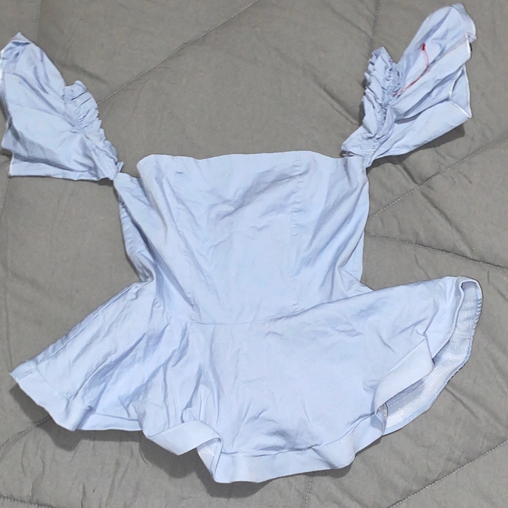 Classic Light blue top with Ruffle Sleeves